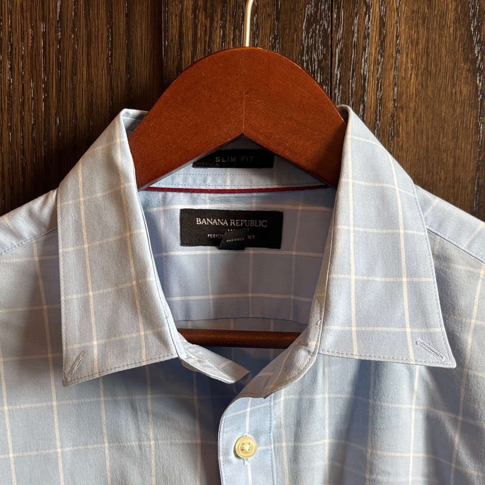 Banana Republic Light Blue Windowpane Slim Fit Dress Shirt